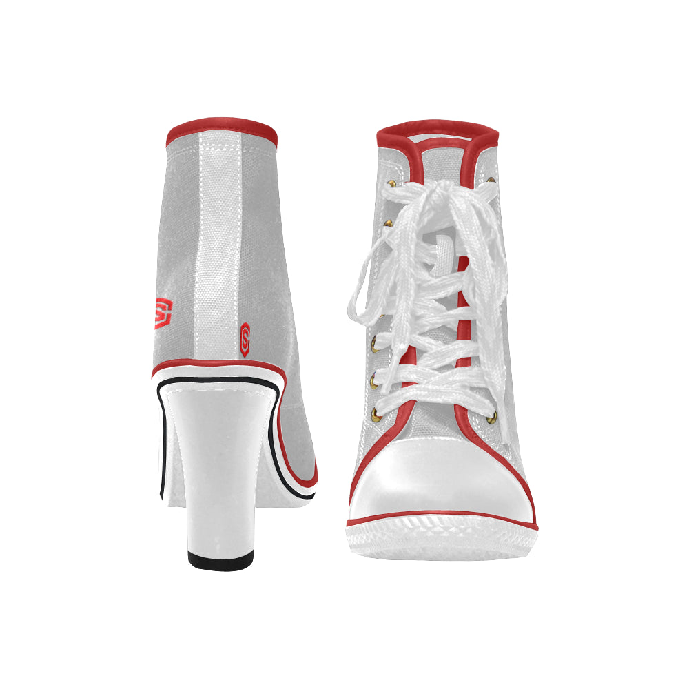 red logo Women's Lace Up Chunky Heel Ankle Booties (Model 054)