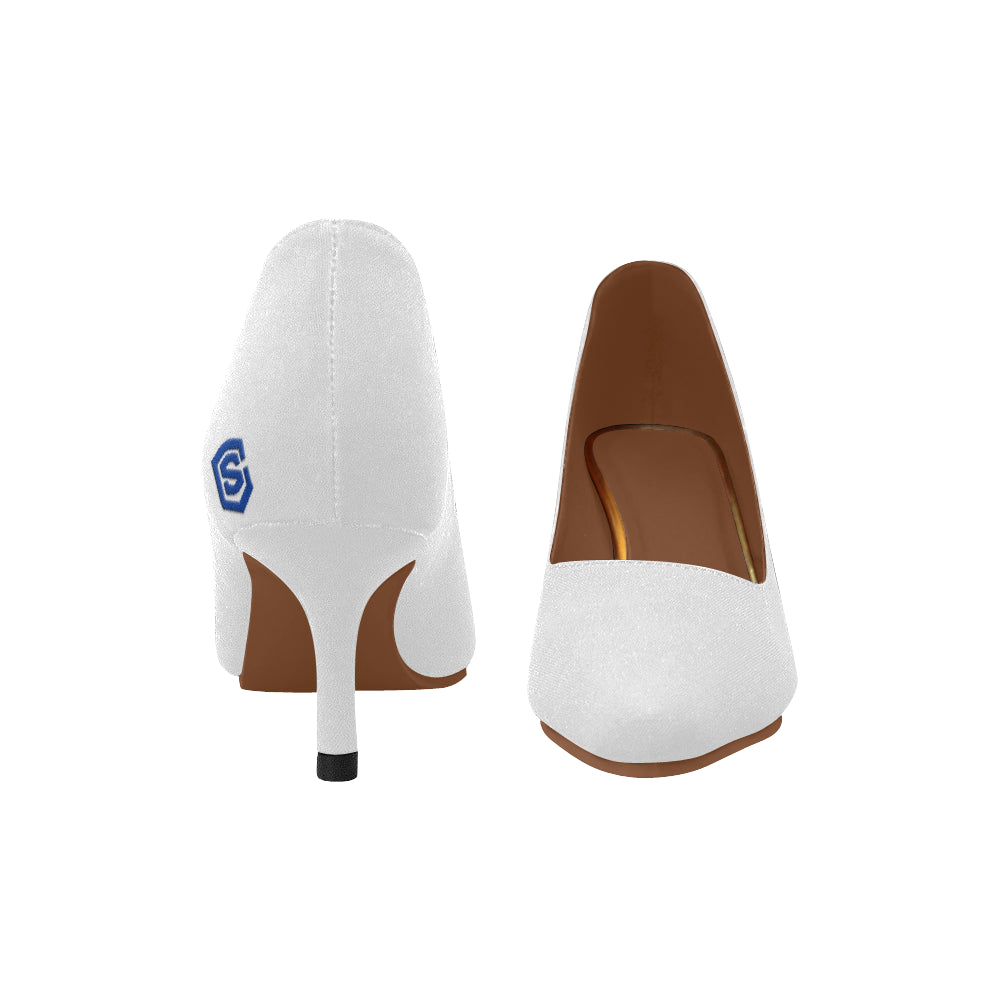 SILVER Women's Pointed Toe Low Heel Pumps  blue log Women's Pointed Toe Low Heel Pumps (Model 053)