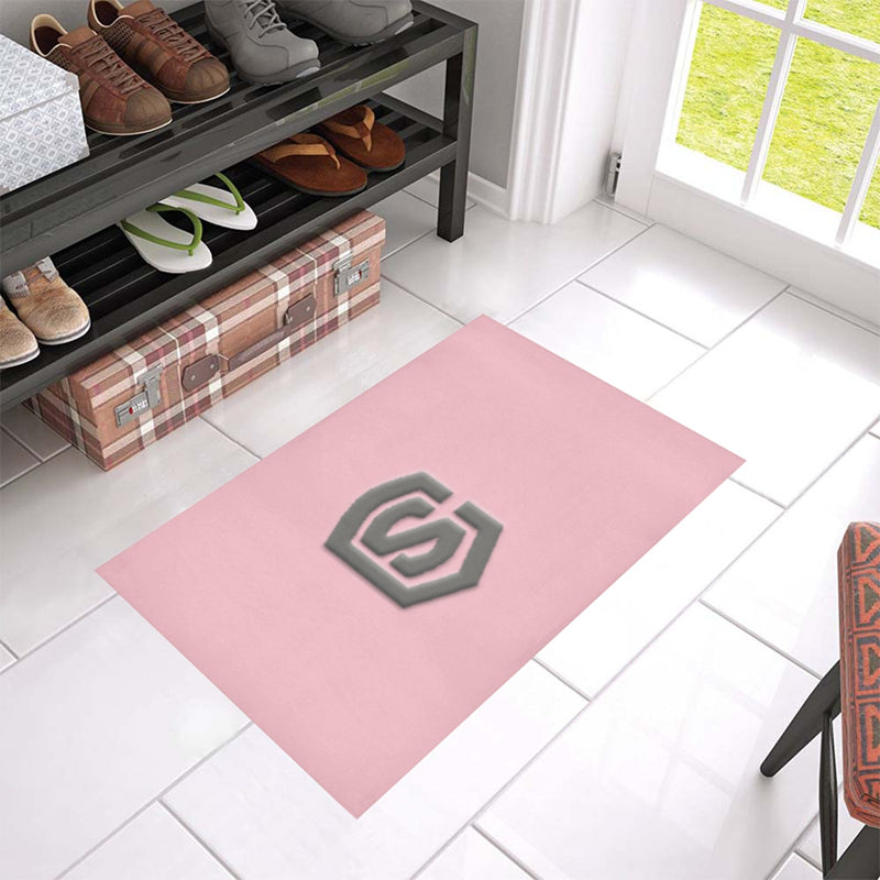 Pink Door Mat with Gray Logo Doormat 24" x 16" (Sponge Material)