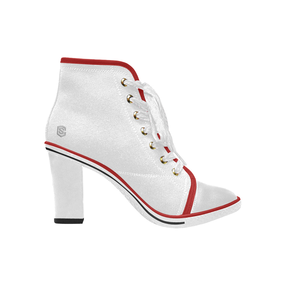 silver logo Women's Lace Up Chunky Heel Ankle Booties (Model 054)