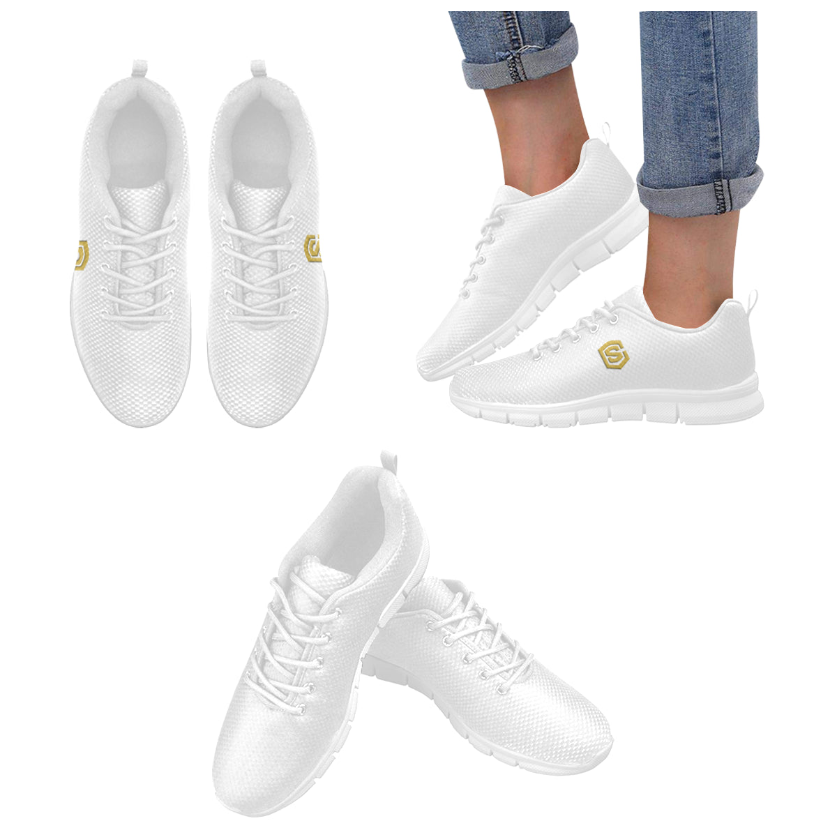 gold logo Women's Breathable Running Shoes (Model 055)