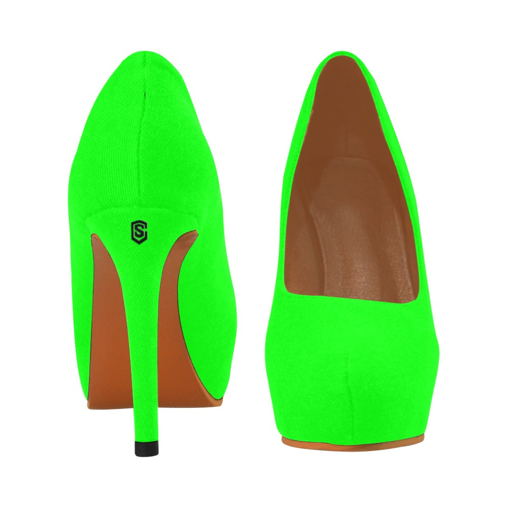 Green Women's Pumps With Black Logo Women's High Heels (Model 044)