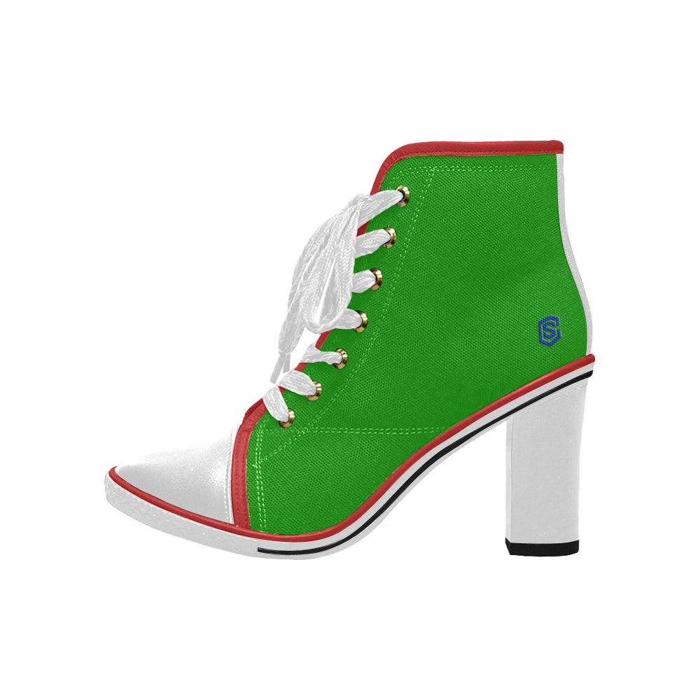 blue logo Women's Lace Up Chunky Heel Ankle Booties (Model 054)