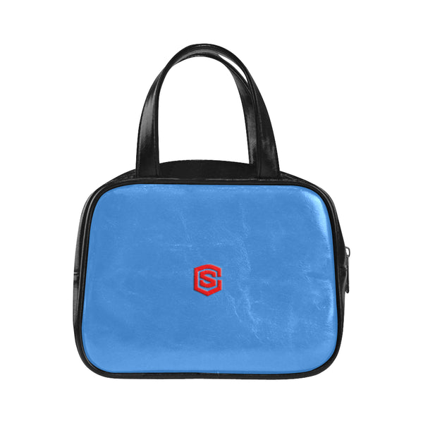 BLUE LEATHER TOP HANDLE HANDBAG  red logo Leather Top Handle Handbag (Model 1662)