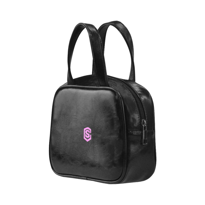 BLACK LEATHER TOP HANDLE HANDBAG pink logo Leather Top Handle Handbag (Model 1662)