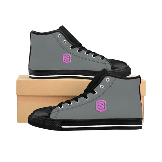 grey Men's High-top Sneakers pink logo