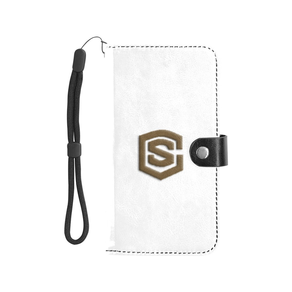 White Flip Leather Purse for Mobile Phone(Model1703)(Large) with Brown Logo Flip Leather Purse for Mobile Phone(Model1703)(Large)