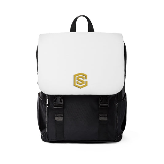 White Unisex Casual Shoulder Backpack Gold logo