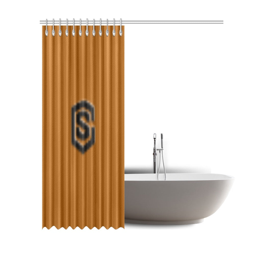 Brown Shower Curtain 69"x84" with Black Logo Shower Curtain 69"x84"