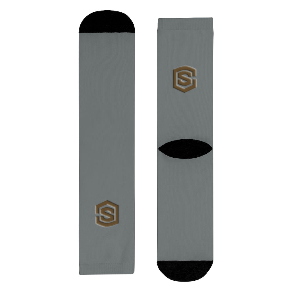 Grey Sublimation Crew Socks (EU) Brown Logo