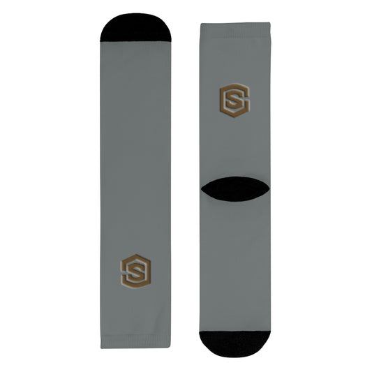 Grey Sublimation Crew Socks (EU) Brown Logo
