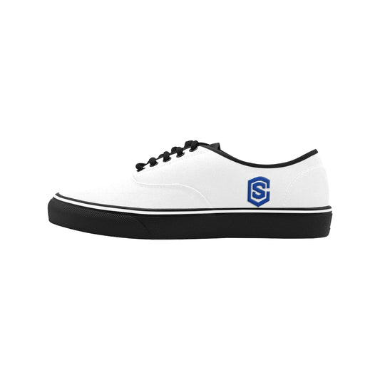 blue logo Classic Men's Canvas Low Top Shoes/Large (Model E001-4)