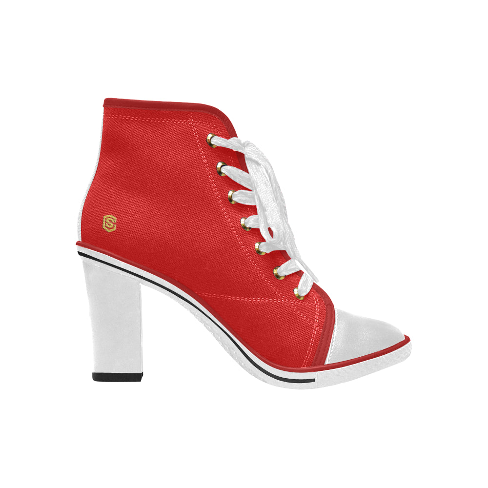 gold logo Women's Lace Up Chunky Heel Ankle Booties (Model 054)