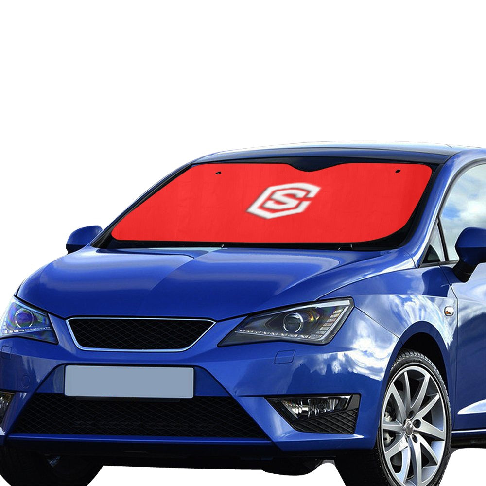 RED AUTO SUN SHADE WITH WHITEL OGO Auto Sun Shade 55" x 29.53"