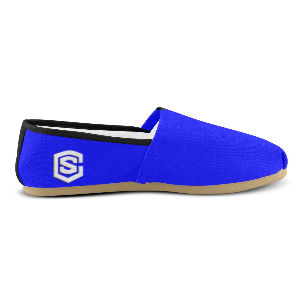 BLUE casual shoes for women WITH WHITE LOGO Casual Canvas Women's Shoes (Model 004) (Designs are mirrored)