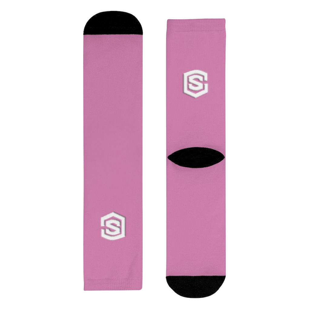 pink Sublimation Crew Socks (EU) white Logo
