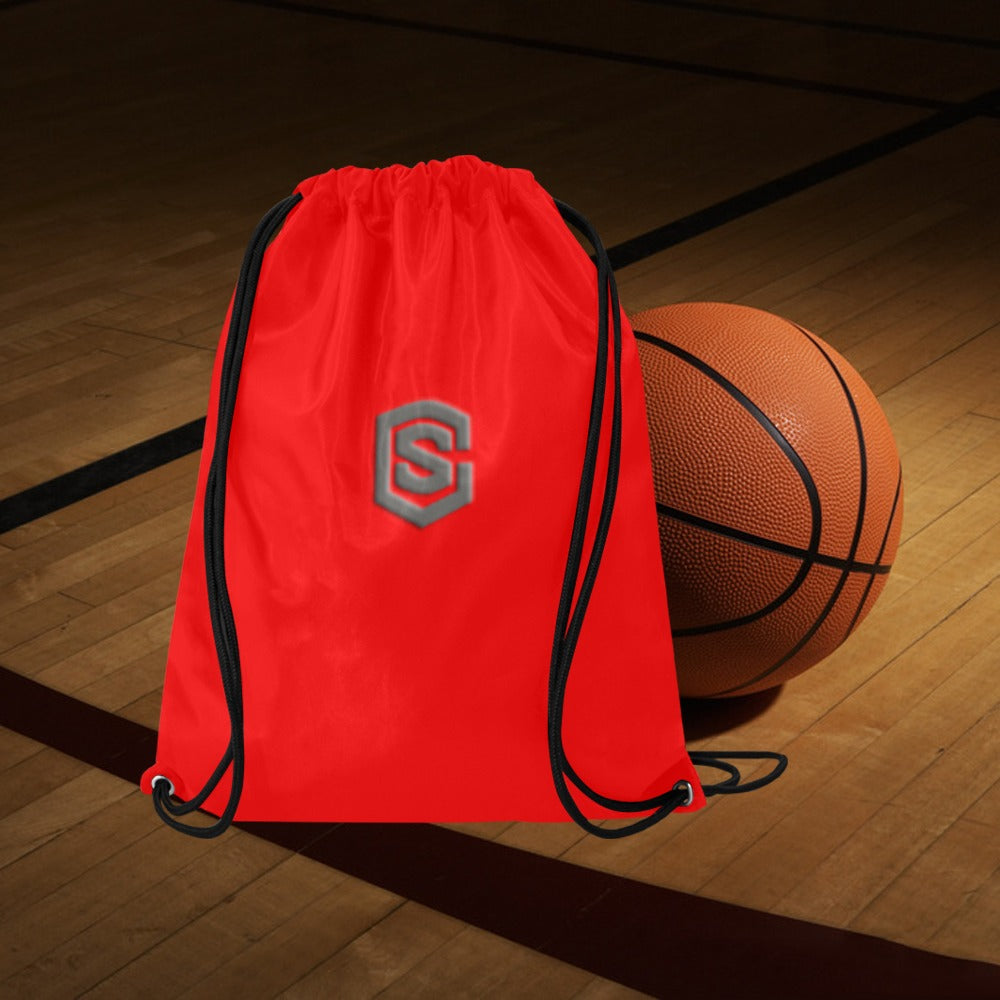 Red Drawstring Bags Large With Grey Logo Drawstring Bags (Model 1604) (Large)