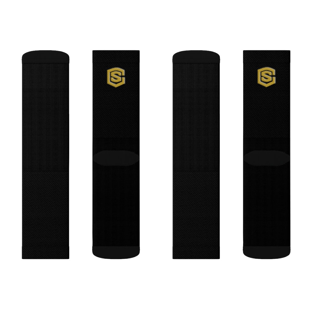 Black Sublimation Socks Gold Logo