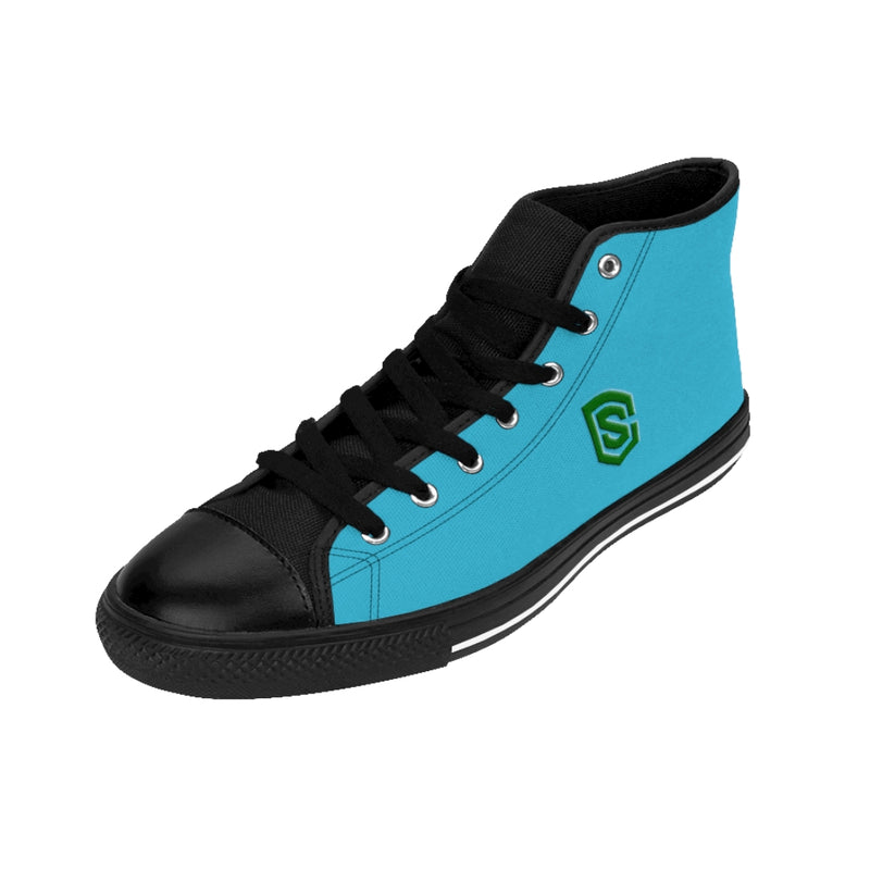 blue Men's High-top Sneakers - green logo