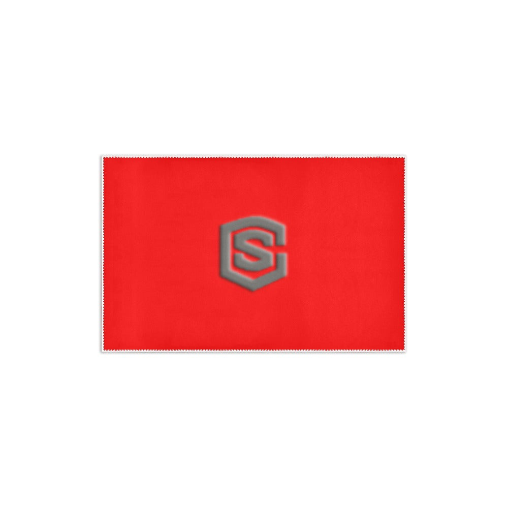 Red Area Rug 2.6' x 1.7' with Gray Logo Area Rug 2.6' x 1.7'