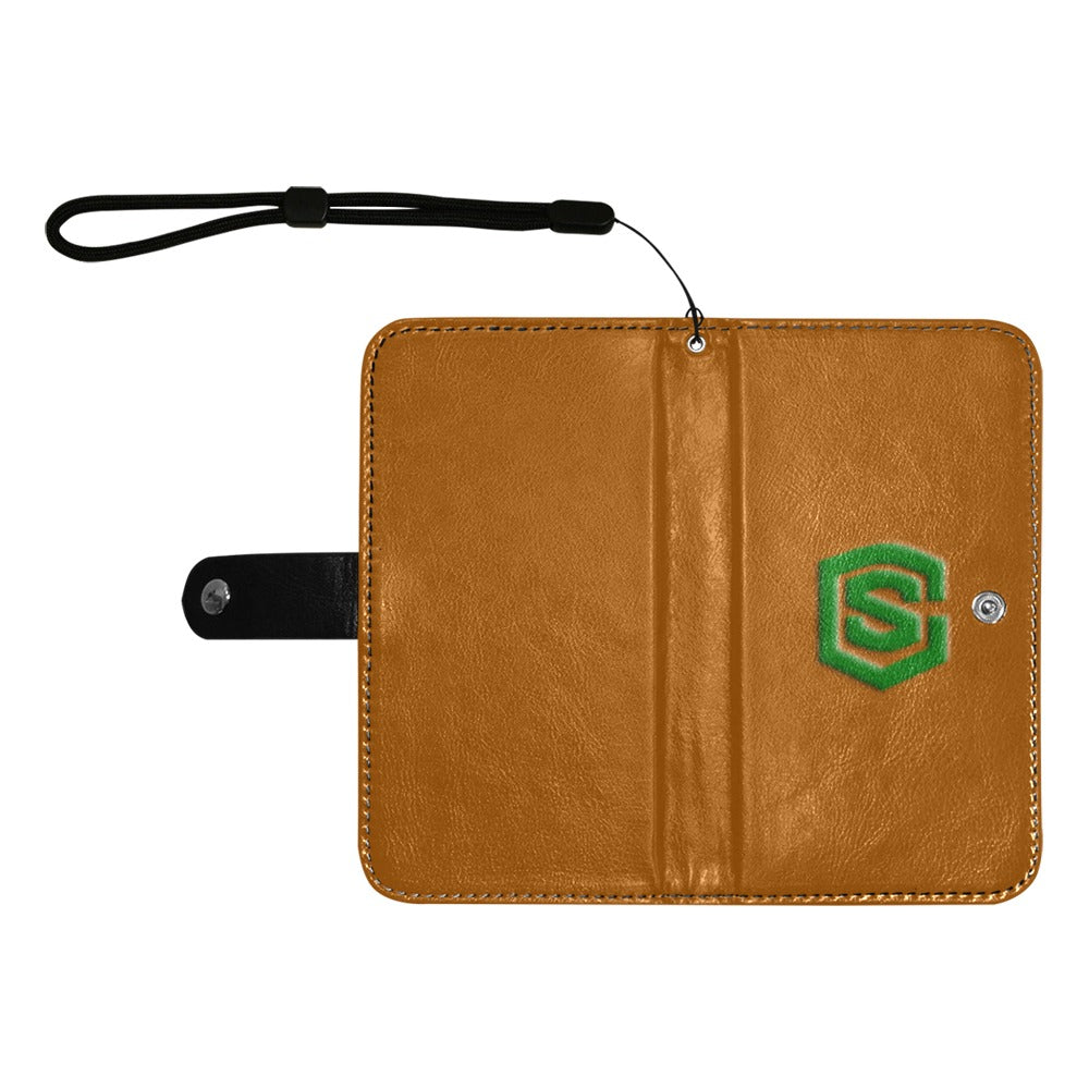 Brown Flip Leather Purse for Mobile Phone(Model1703)(Large) with Green Logo Flip Leather Purse for Mobile Phone(Model1703)(Large)