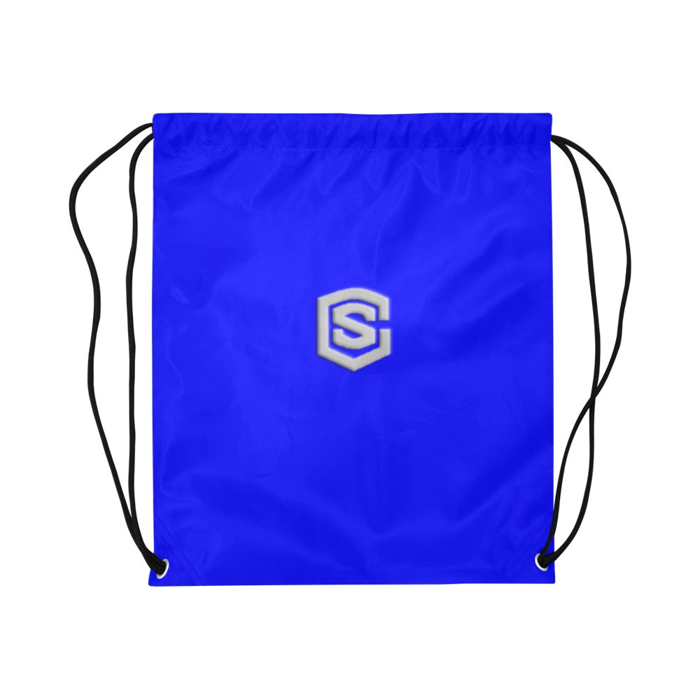 Blue Drawstring Bags Large With Silver Logo Drawstring Bags (Model 1604) (Large)