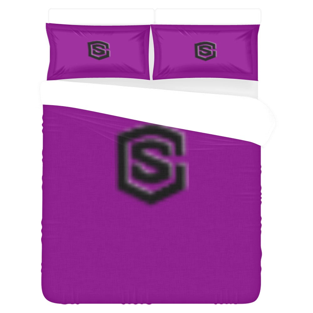 Purple 3-Piece Bedding Set (1 Duvet Cover 86"x70"; 2 Pillowcases 20"x30")(One Side) wtih Black Logo 3-Piece Bedding Set (1 Duvet Cover 86"x70"; 2 Pillowcases 20"x30")(One Side)