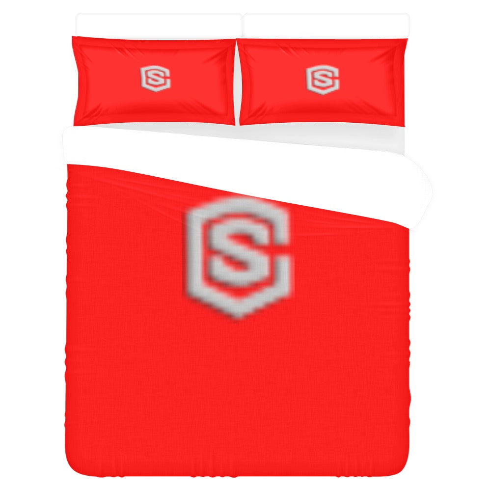 Red 3-Piece Bedding Set (1 Duvet Cover 86"x70"; 2 Pillowcases 20"x30")(One Side) wtih Silver Logo 3-Piece Bedding Set (1 Duvet Cover 86"x70"; 2 Pillowcases 20"x30")(One Side)