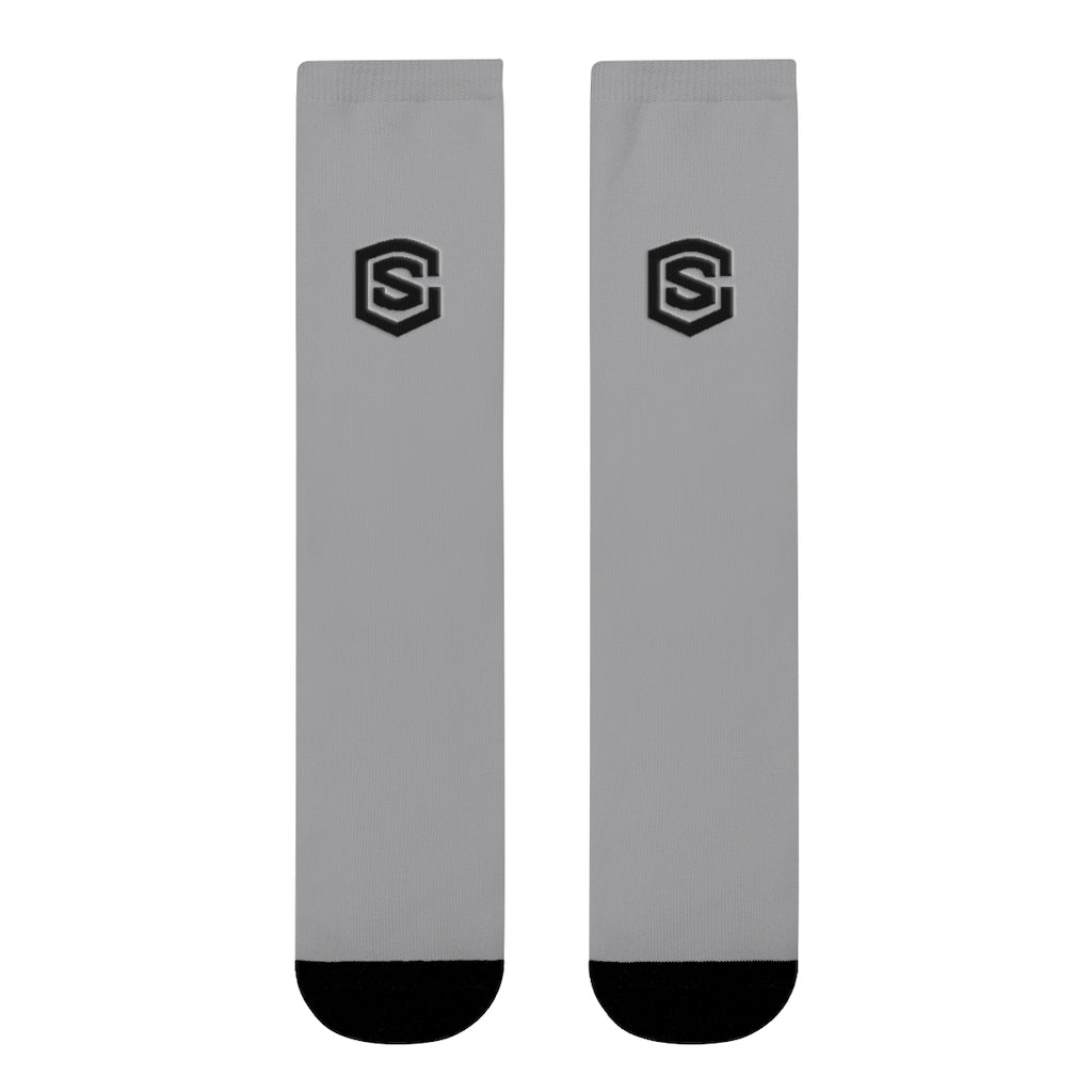 Grey Sublimation Crew Socks (EU) Blue Logo