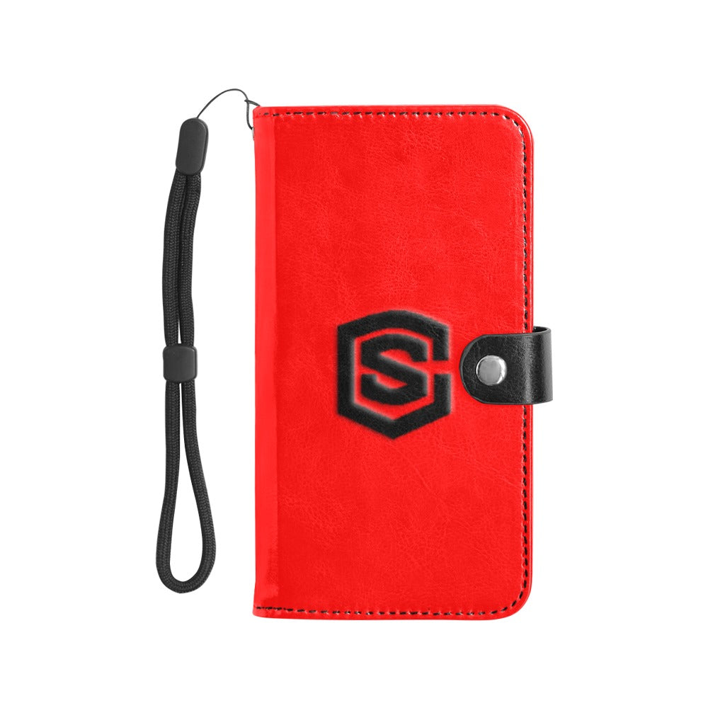 Red Flip Leather Purse for Mobile Phone(Model1703)(Large) with Black Logo Flip Leather Purse for Mobile Phone(Model1703)(Large)