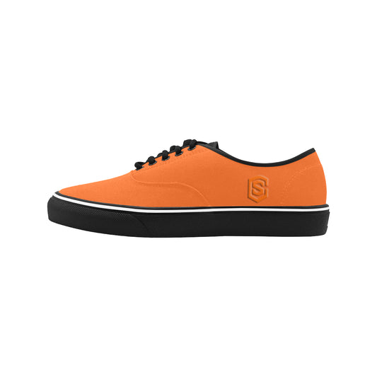 orange logo Classic Men's Canvas Low Top Shoes/Large (Model E001-4)