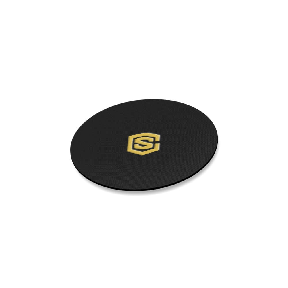 Black Round Coaster with Gold Logo Round Coaster