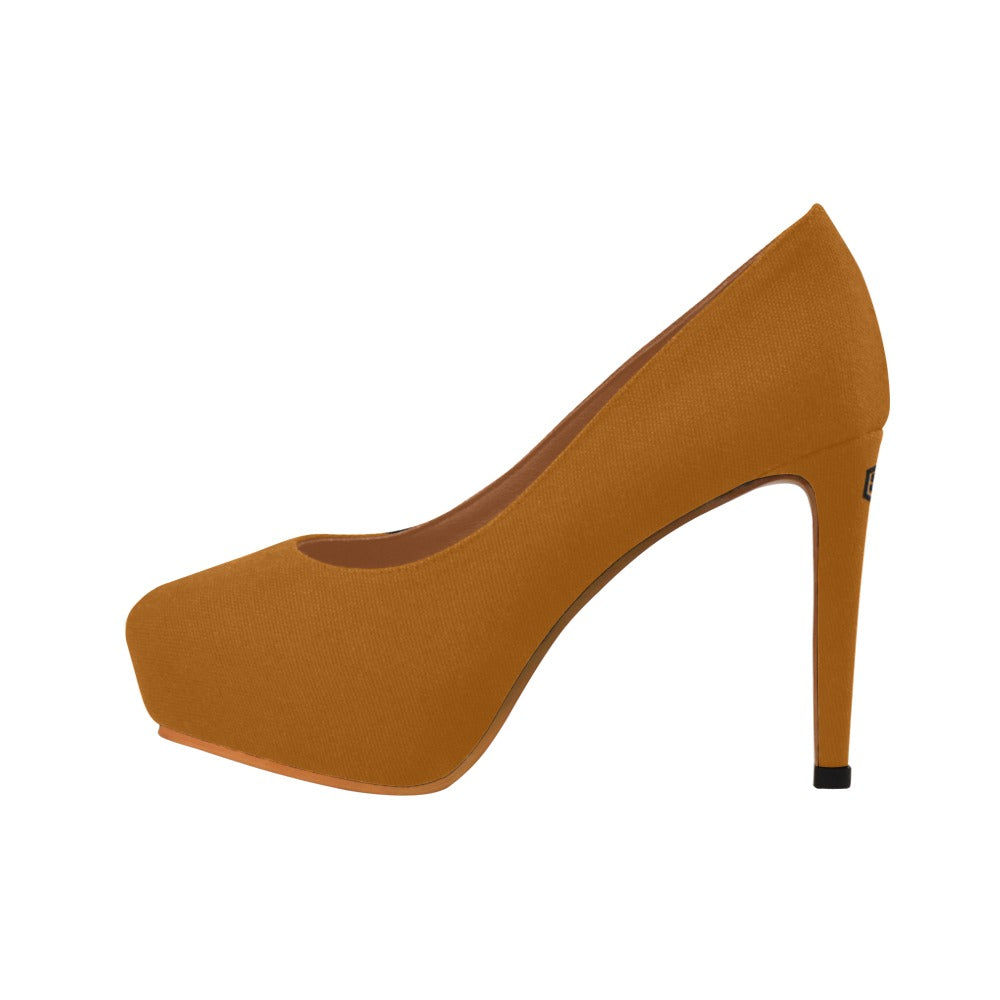 Brown Women's Pumps With Black Logo Women's High Heels (Model 044)