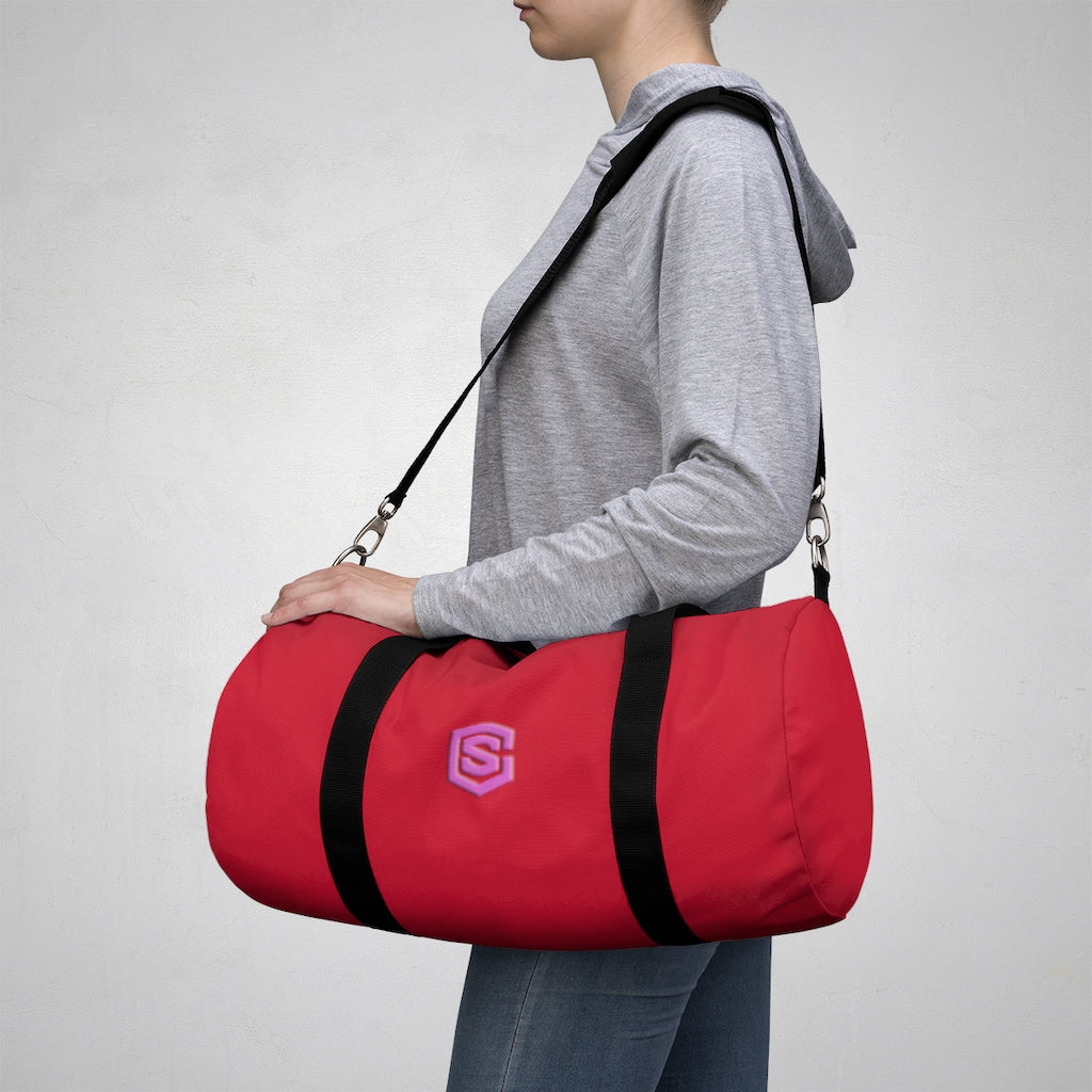 Red Duffel Bag Pink Logo