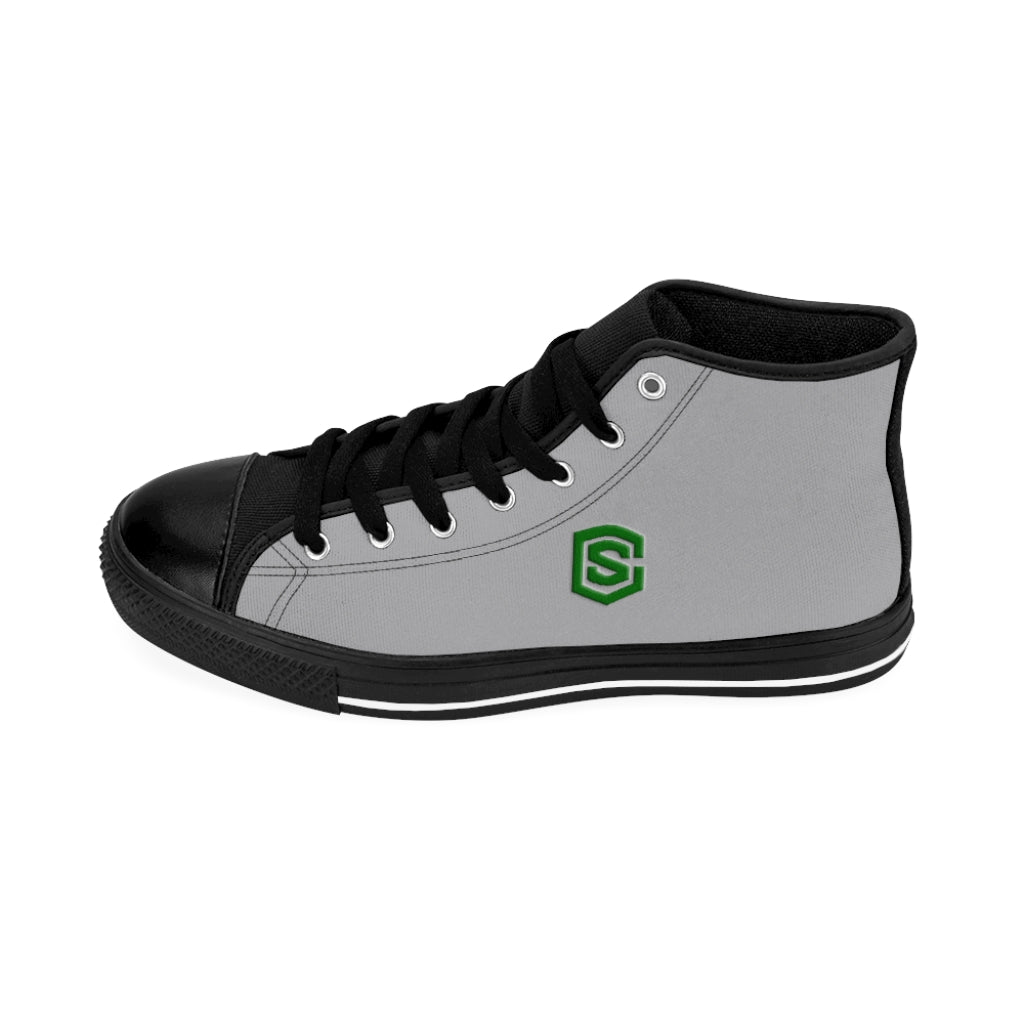 grey Men's High-top Sneakers - green logo