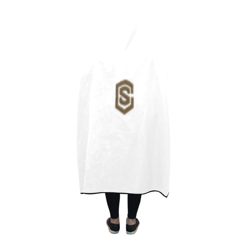 White Hooded Blanket 80"x56" with Brown Logo Hooded Blanket 80"x56"