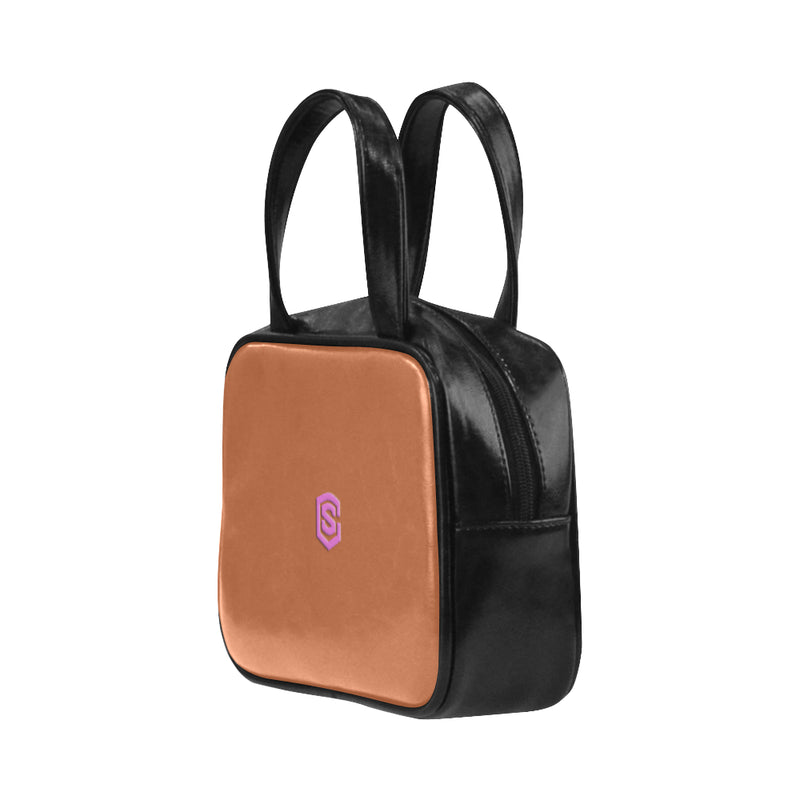 DARK ORANGE LEATHER TOP HANDLE HANDBAG  pink logo Leather Top Handle Handbag (Model 1662)