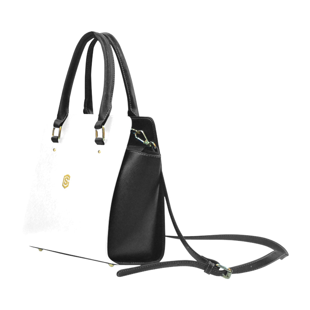 WHITE CLASSIC SHOULDER HANDBAG gold logo Classic Shoulder Handbag (Model 1653)
