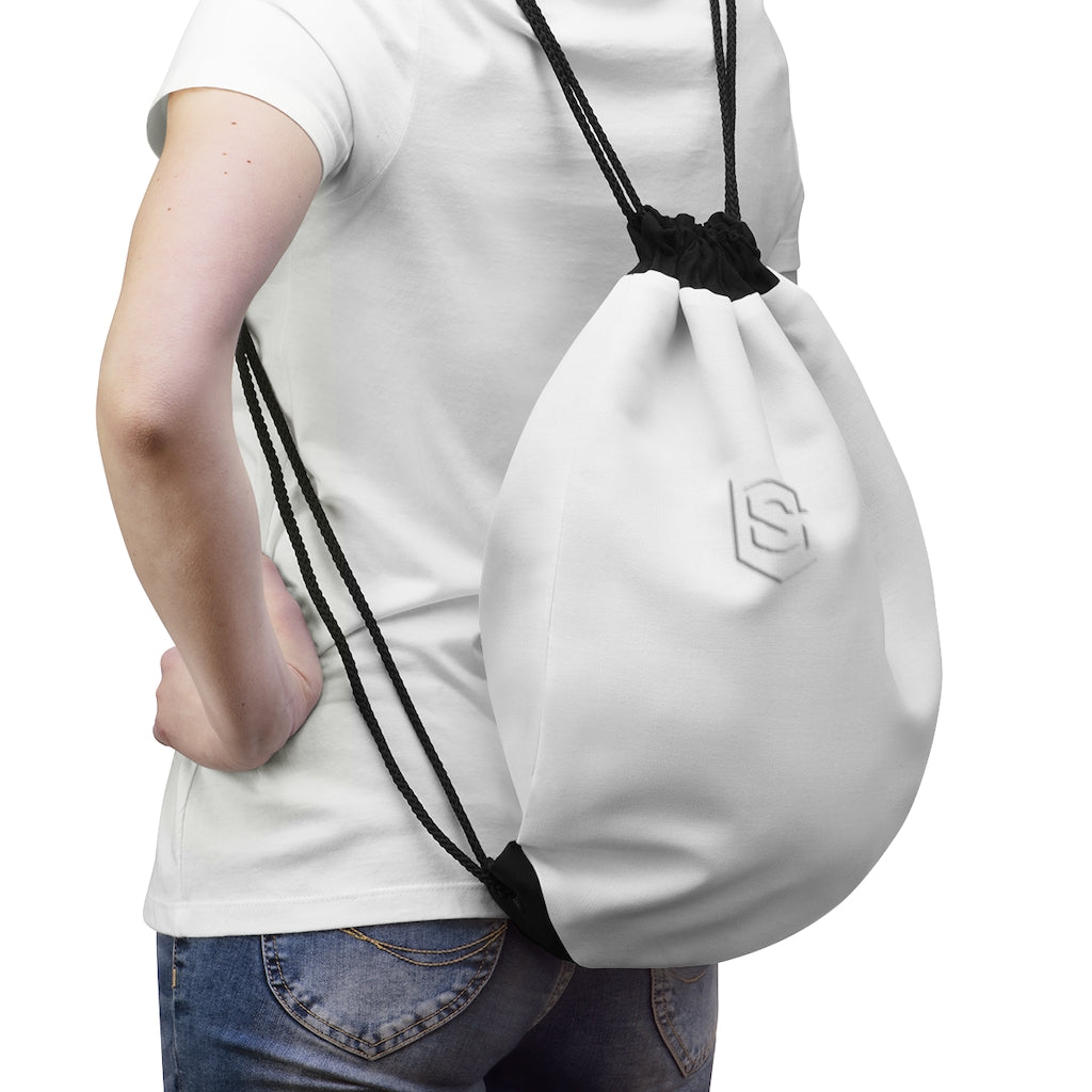 White Drawstring Bag White logo