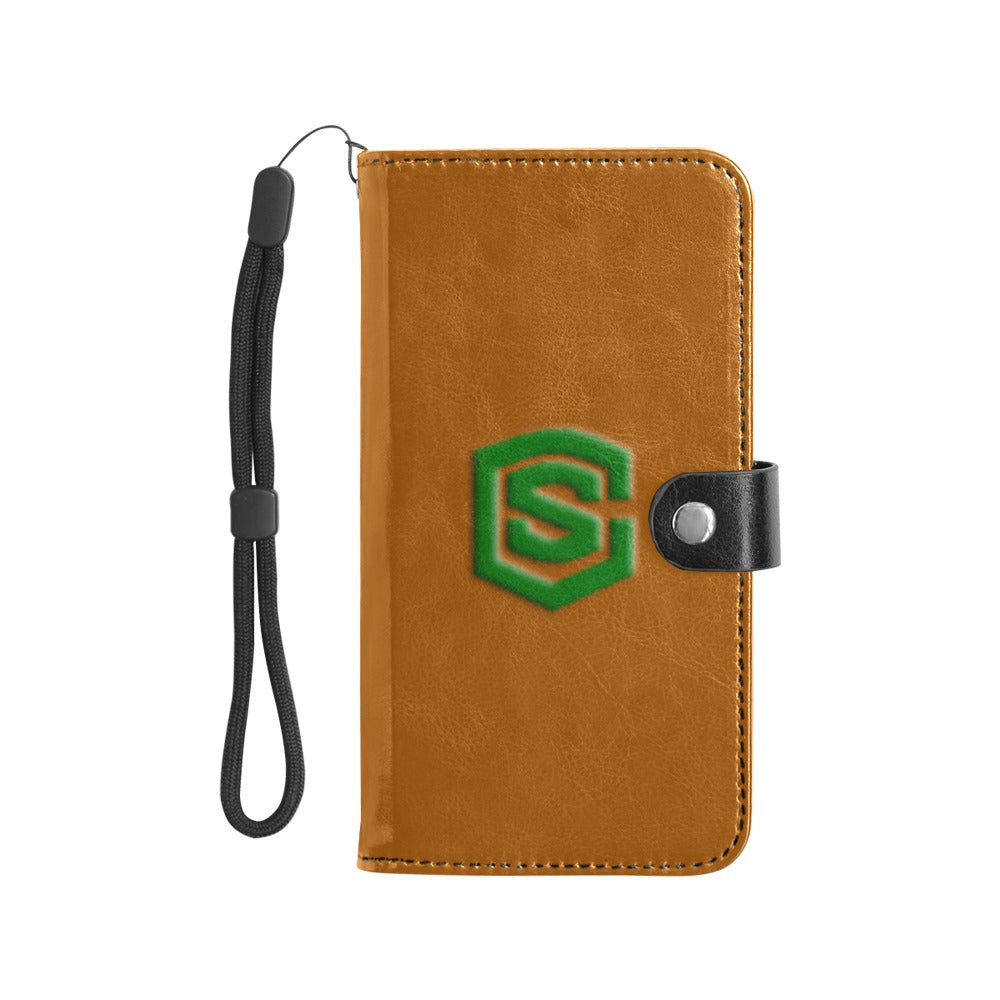 Brown Flip Leather Purse for Mobile Phone(Model1703)(Large) with Green Logo Flip Leather Purse for Mobile Phone(Model1703)(Large)
