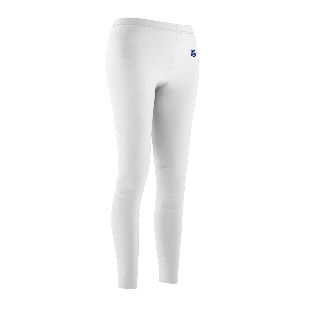 White Women's Cut & Sew Casual Leggings Blue logo
