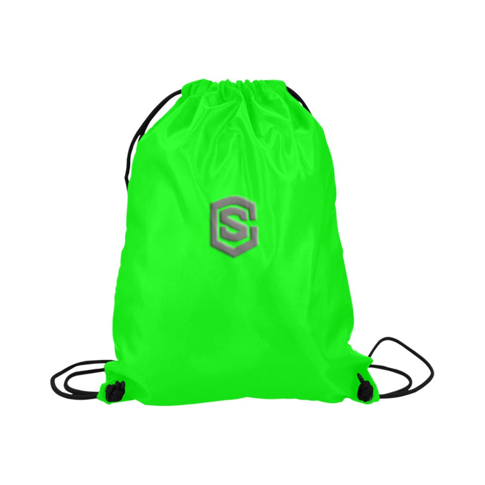 Green Drawstring Bags Large With Grey Logo Drawstring Bags (Model 1604) (Large)