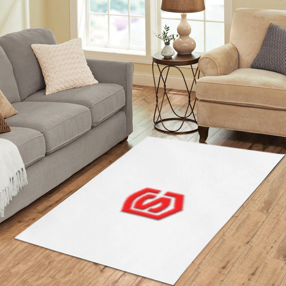 White Area Rug Red Logo Area Rug 5' x 3.2'
