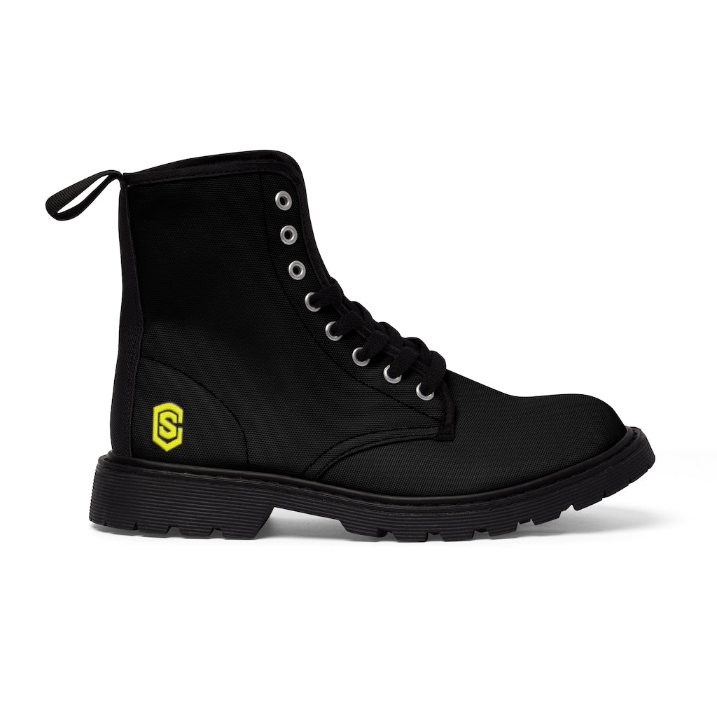 Black Men's Canvas Boots Yellow Logo