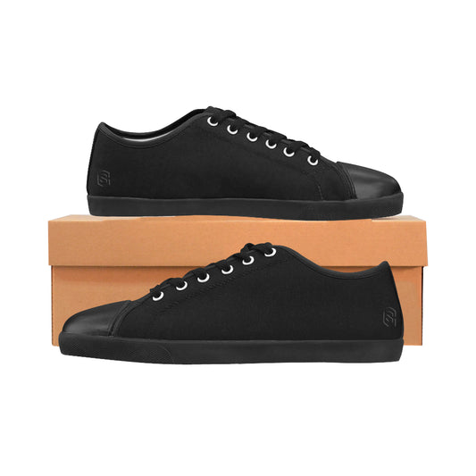 BLACK CANVAS KID SHOES black logo Canvas Kid's Shoes (Model 016)
