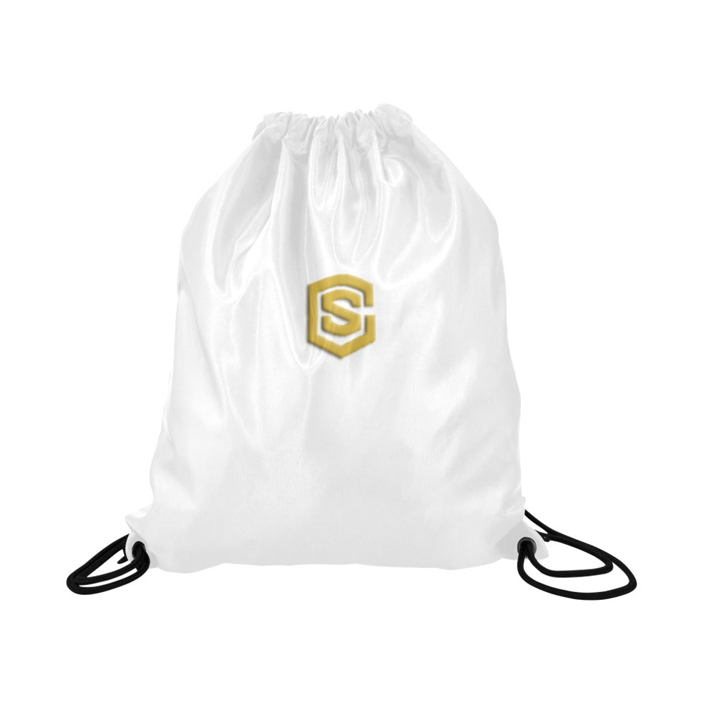 White Drawstring Bags Large With Gold Logo Drawstring Bags (Model 1604) (Large)