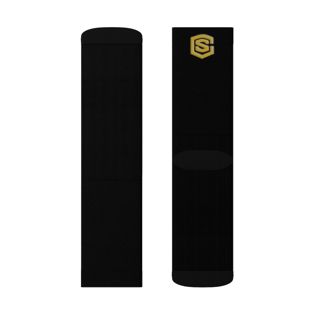 Black Sublimation Socks Gold Logo