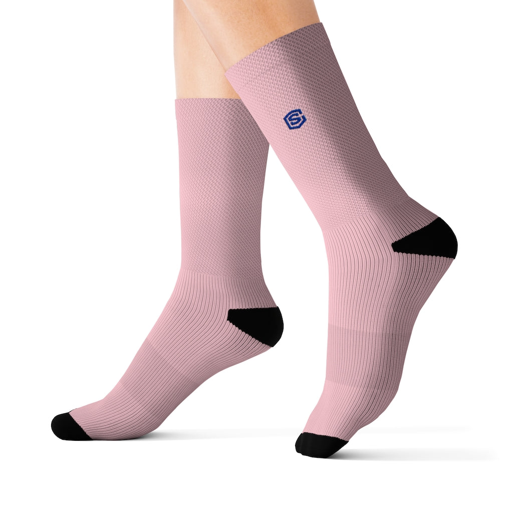 Pink Sublimation Socks with Blue Logo