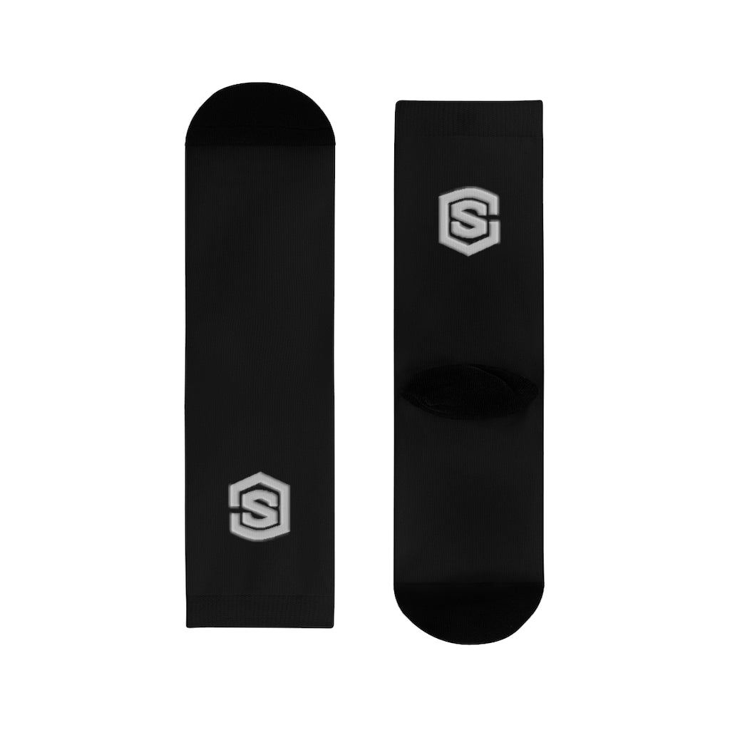 Black Sublimation Crew Socks (EU) Silver Logo