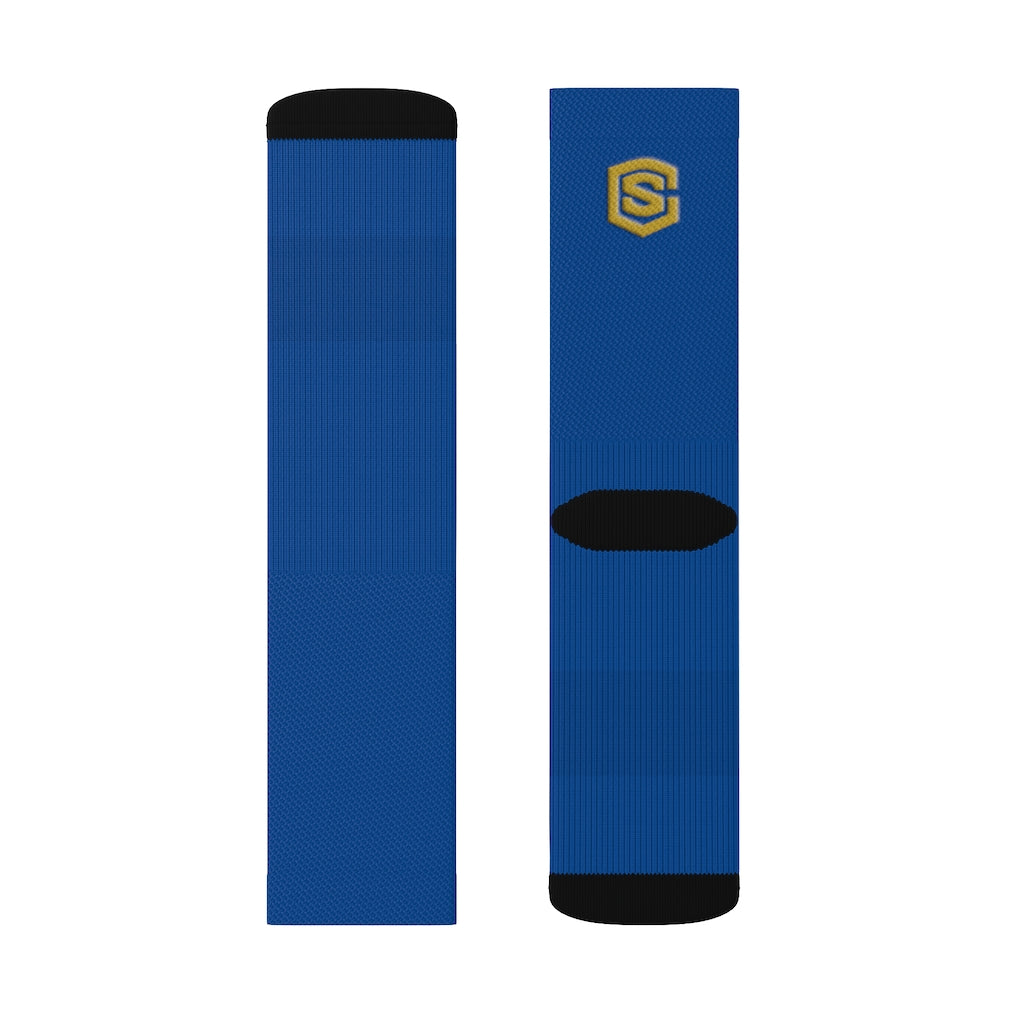 Blue Sublimation Socks Gold Logo